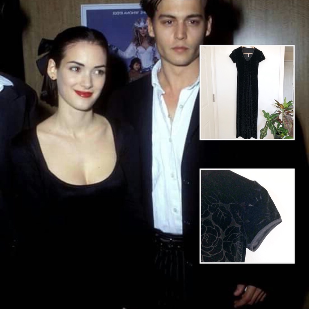 Vintage 90’s Velvet Dress with embossed roses